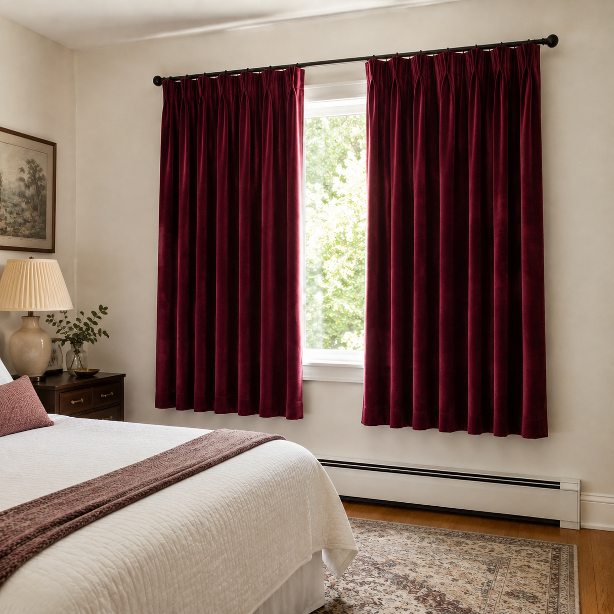 63 Inch Long Wine Red Velvet Curtains