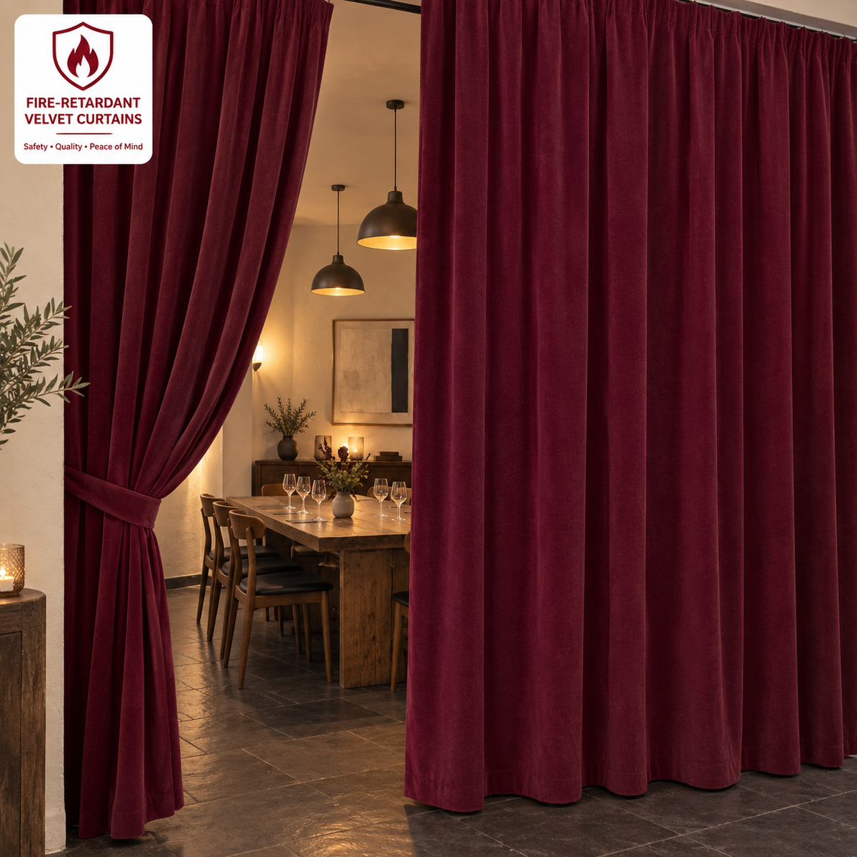 Burgundy Red Flame Retardant Velvet Curtains