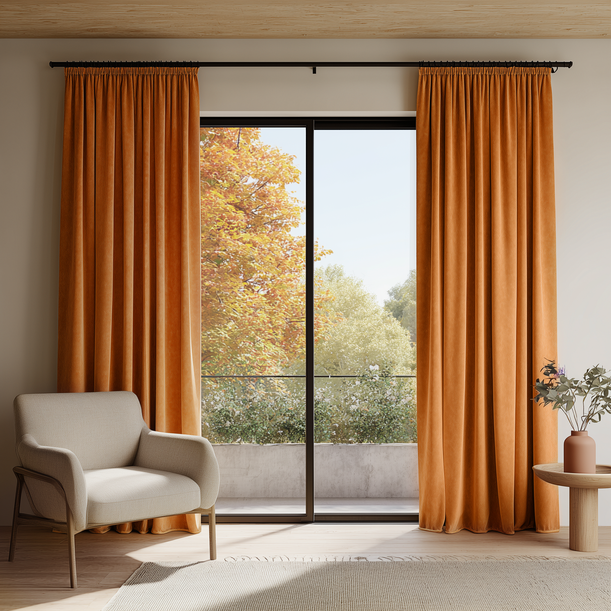 Burnt Sienna Velvet Curtain – Fully Blackout Panel