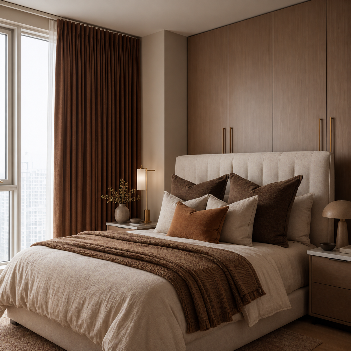 Mocha Brown Double-Sided Cotton Blend Blackout Curtains