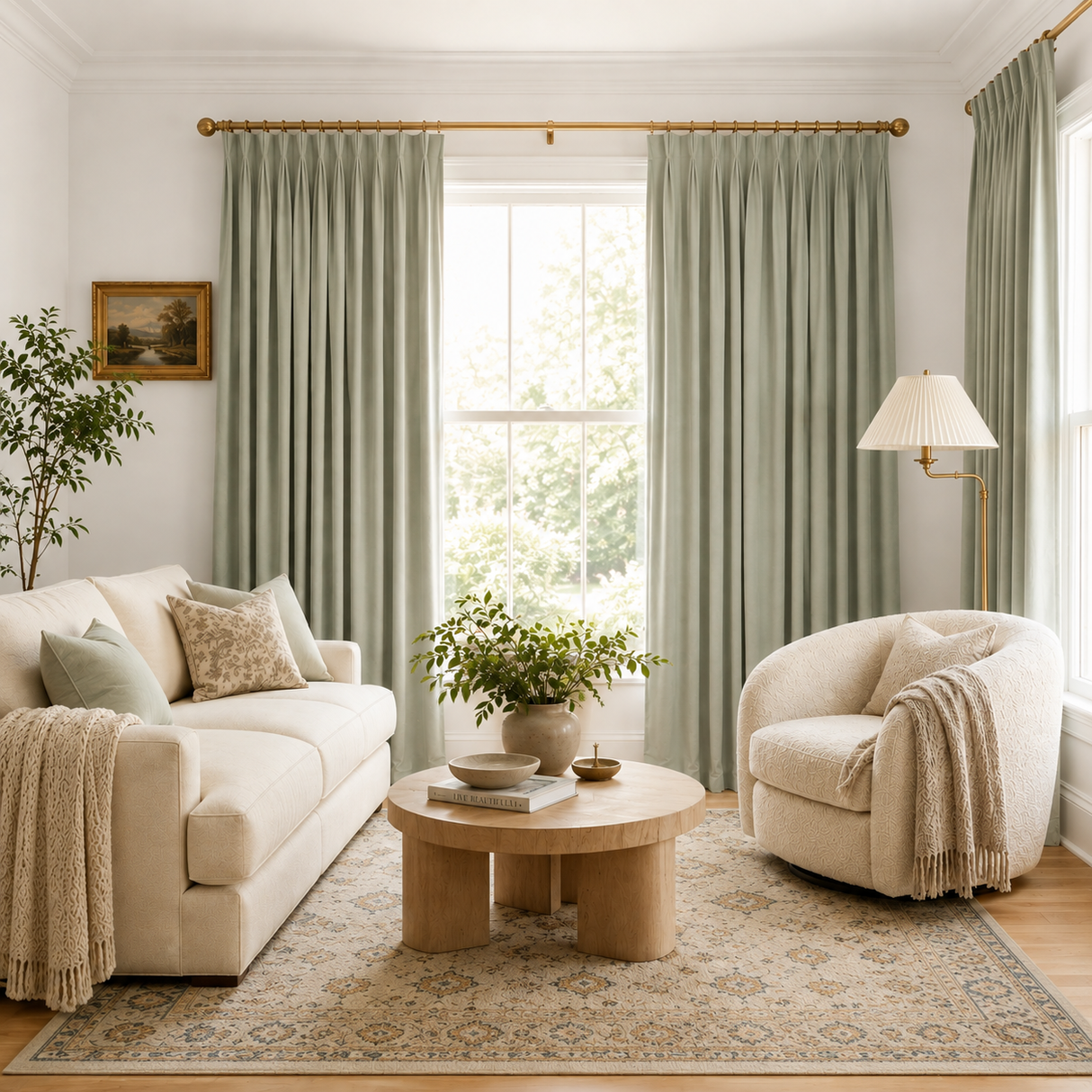 Sage Mist Double-Sided Cotton Blend Blackout Curtains