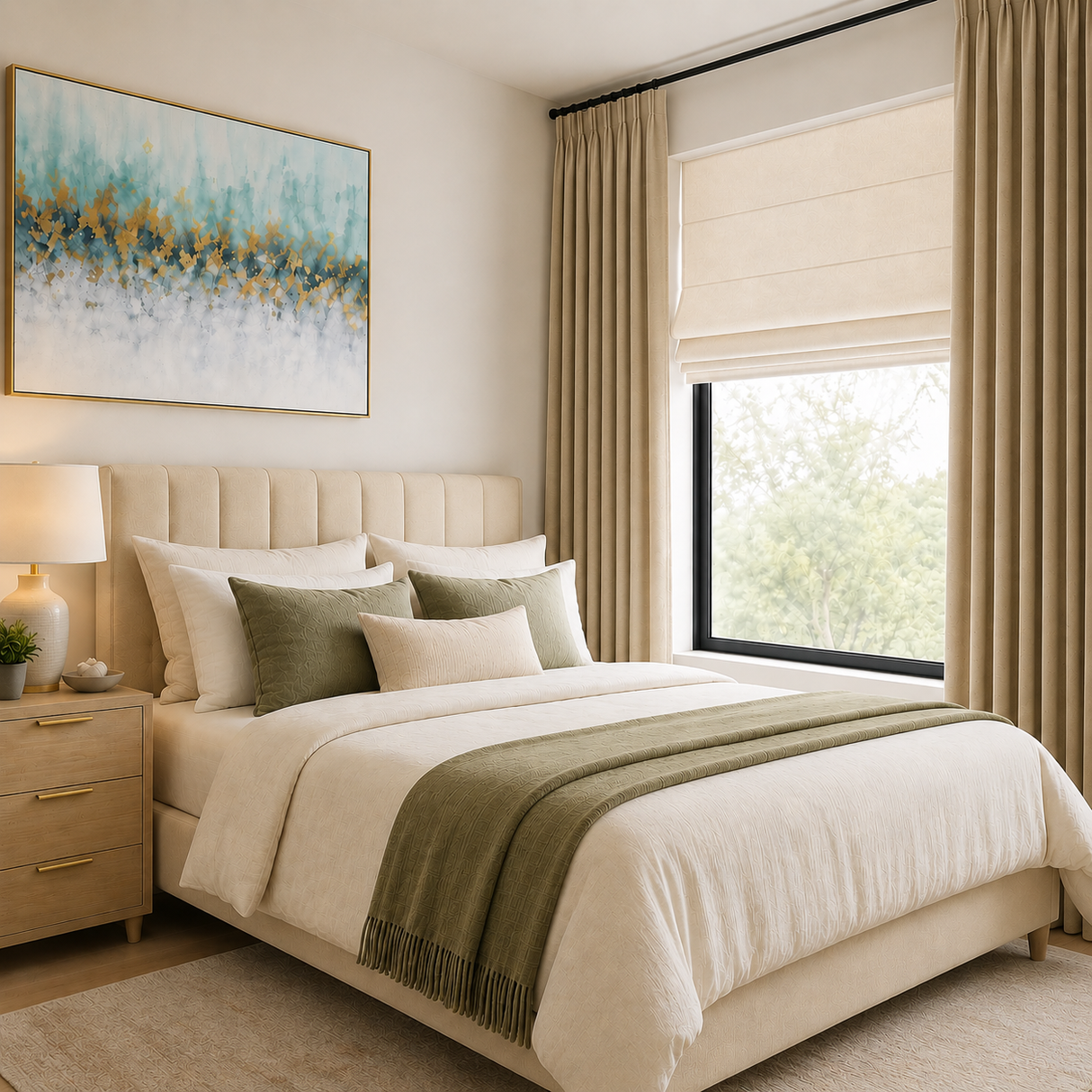 Wheat Beige Linen Blackout Curtains