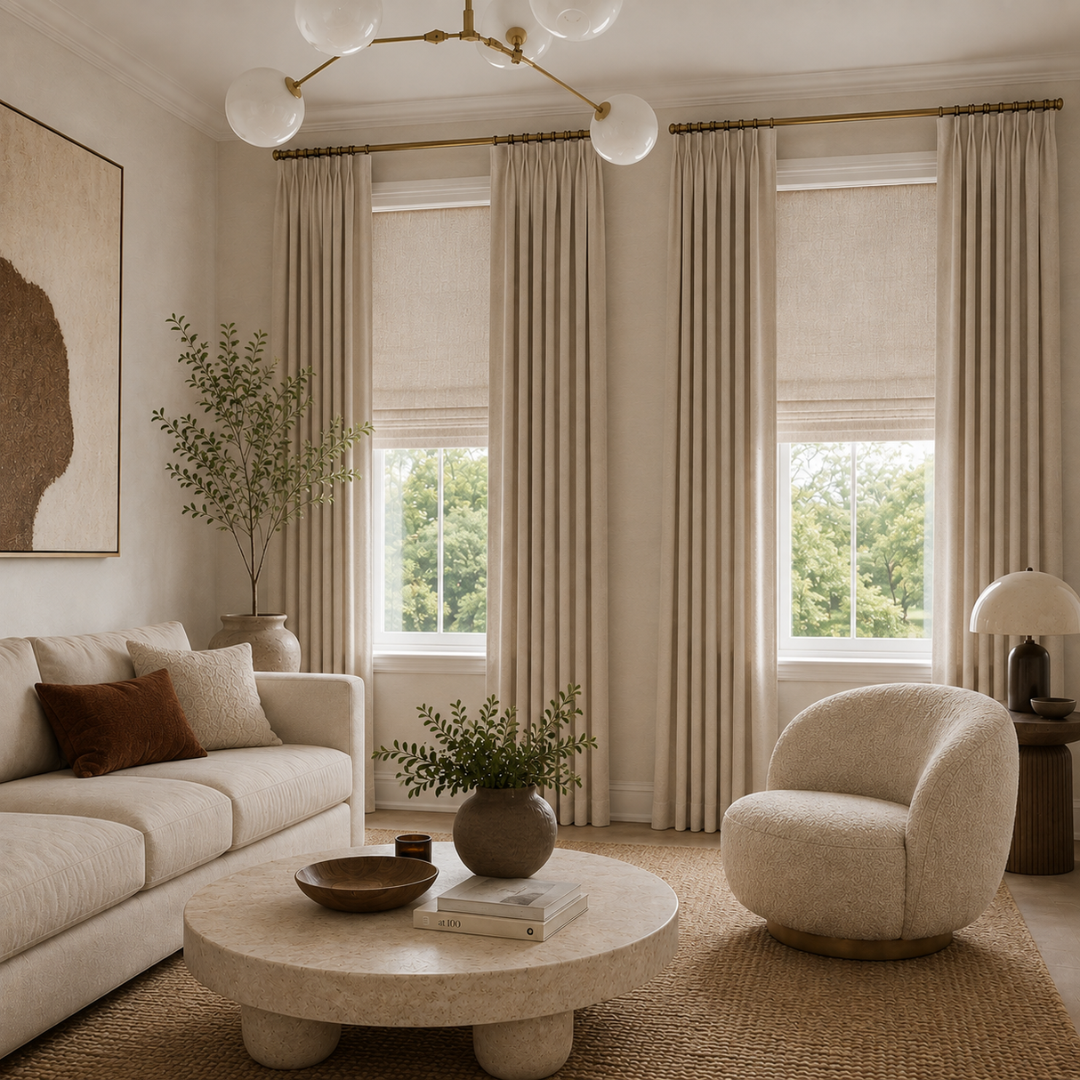 Cream Double-Sided Cotton Blend Blackout Pinch Pleat Curtains