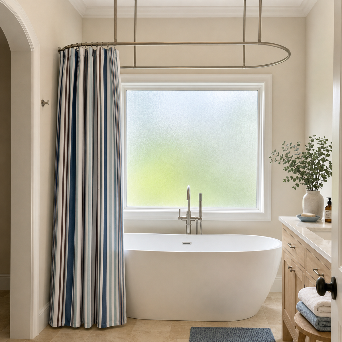 Coastal Blue Striped Shower Curtain