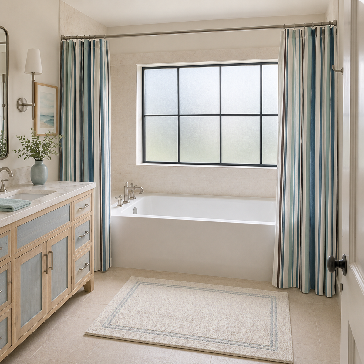 Coastal Blue Striped Shower Curtain