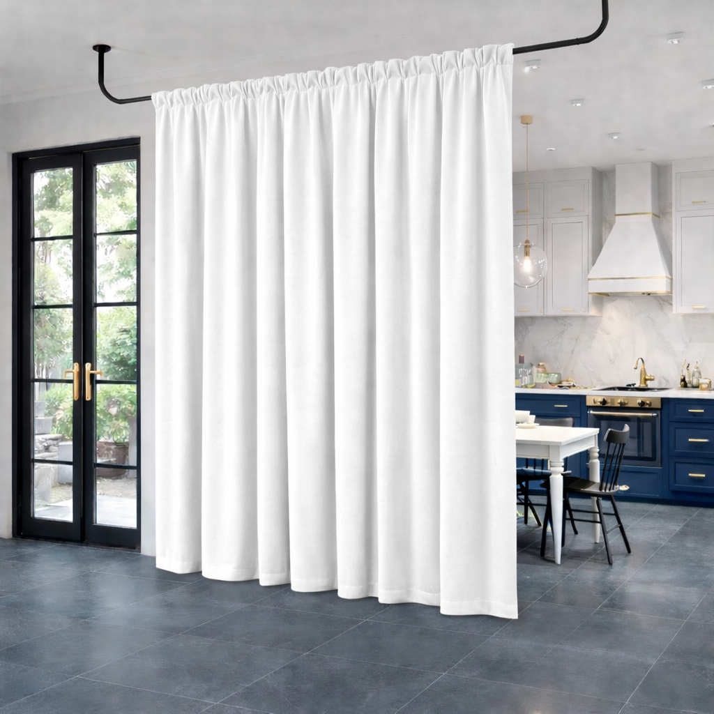 White Velvet Room Divider Curtain