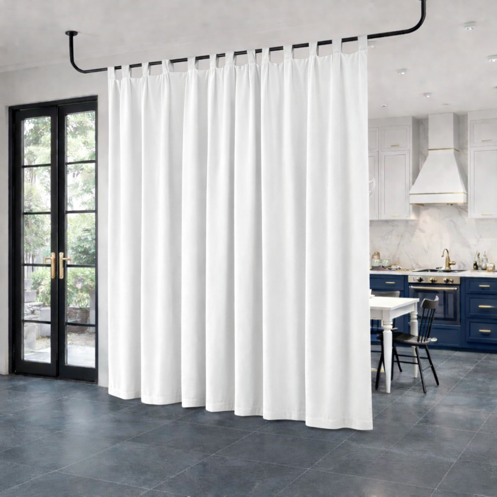 White Velvet Room Divider Curtain