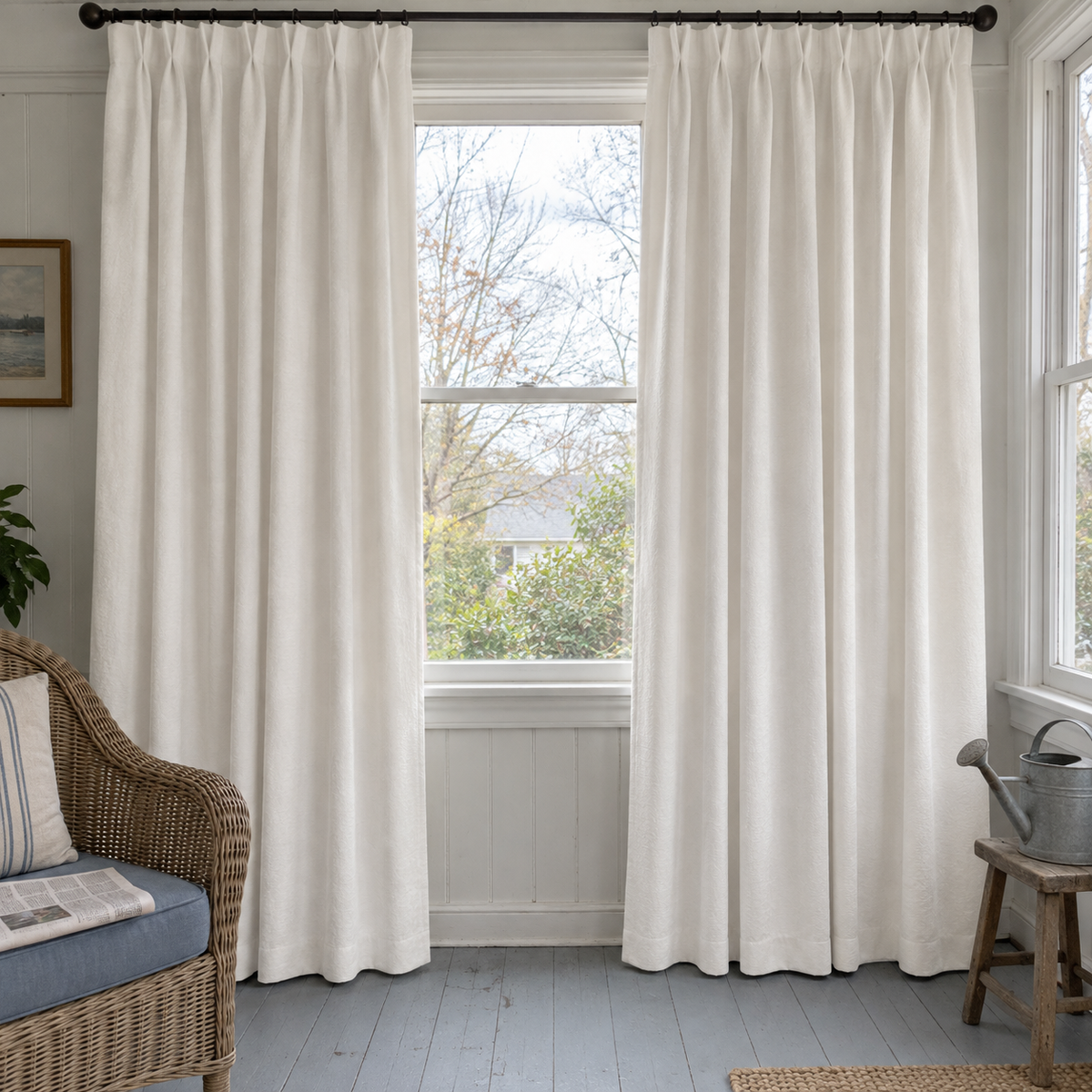 63 Inch Long Coconut White Velvet Curtains