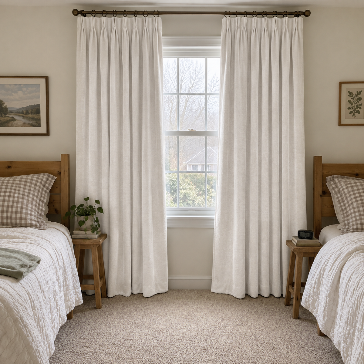 63 Inch Long Coconut White Velvet Curtains