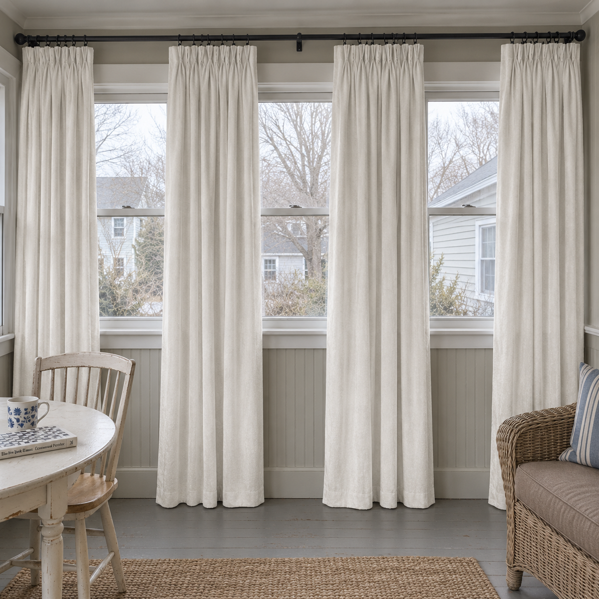 63 Inch Long Coconut White Velvet Curtains