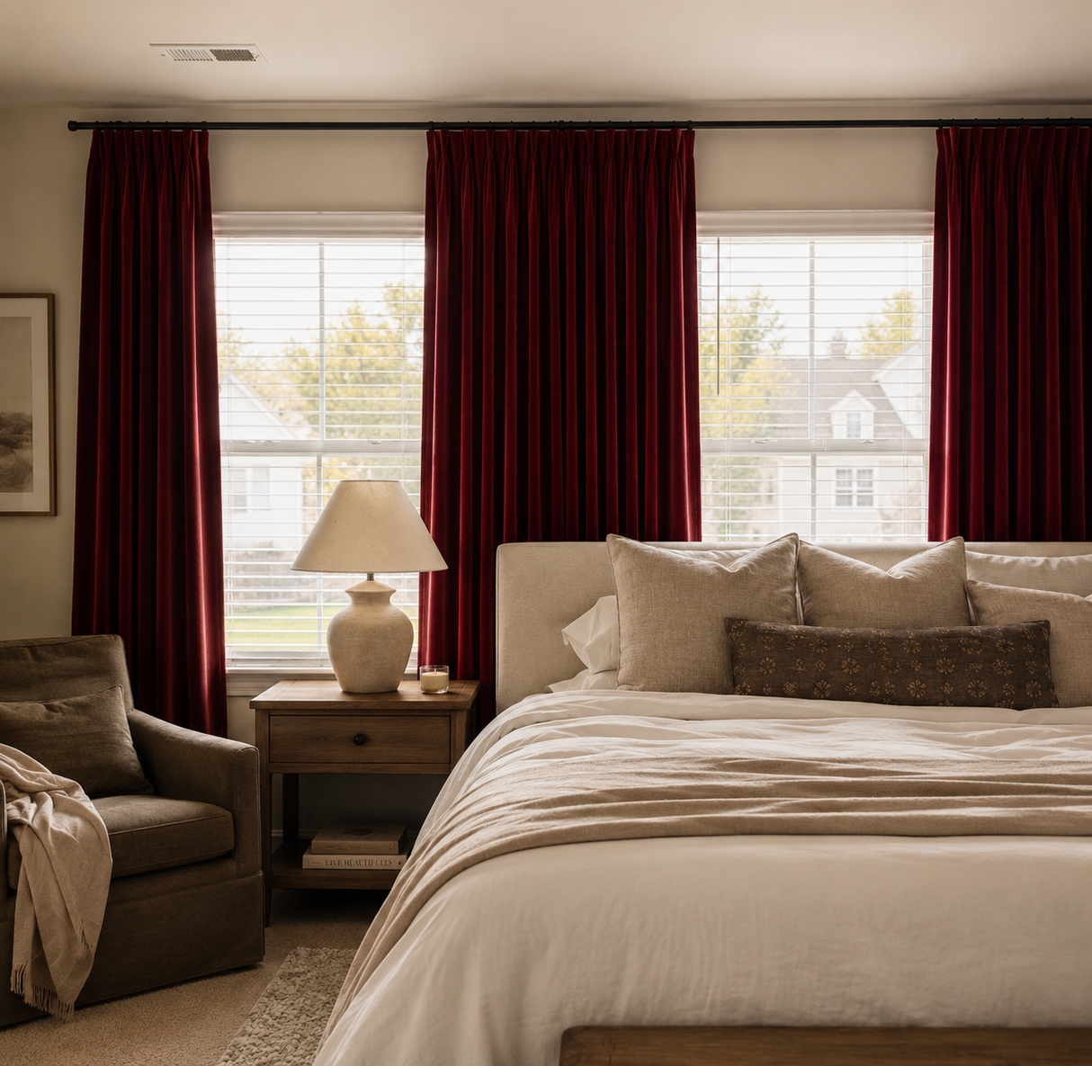 Rose Red Velvet Pencil Pleat Curtains