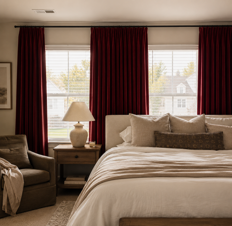 Rose Red Velvet Pinch Pleat Curtains