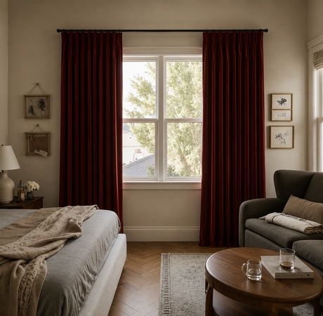Cozy-minimalist-bedroom-with-burgundy-accents