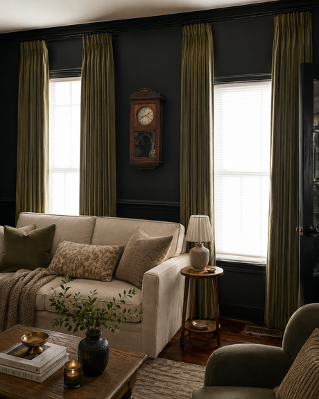 Avocado Green Velvet Rod Pocket Curtains