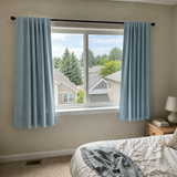 63 Inch Long Misty Blue Double-Sided Cotton Blend Blackout Curtains