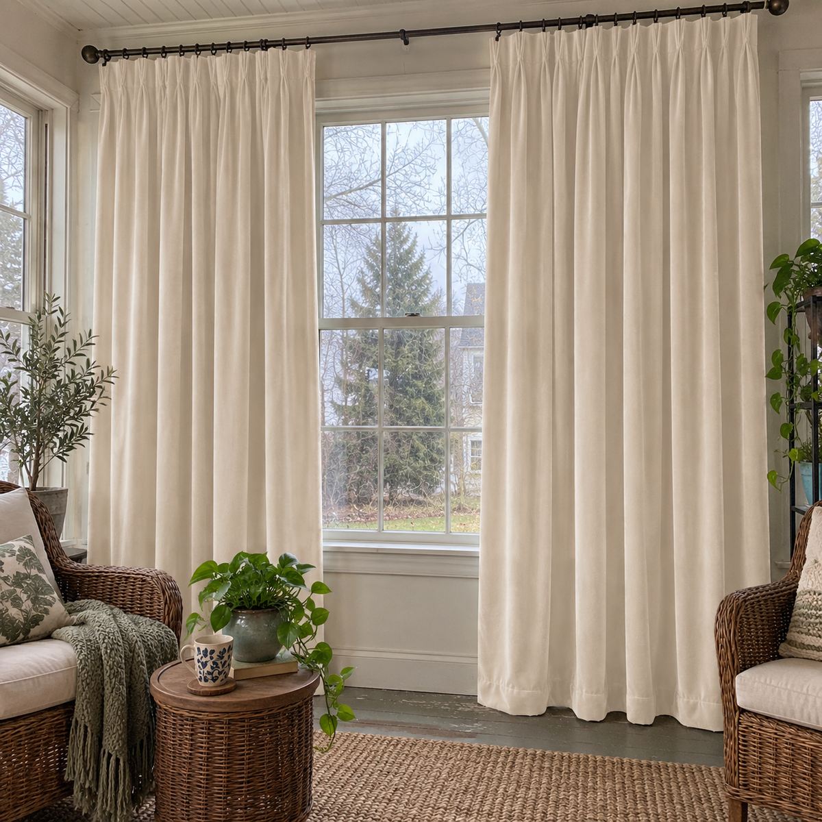 120 Inch Long Cream White Velvet Curtains