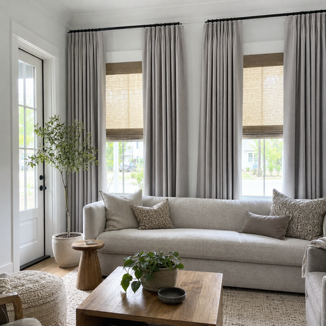 Mint Gray Linen Grommet Top Curtains