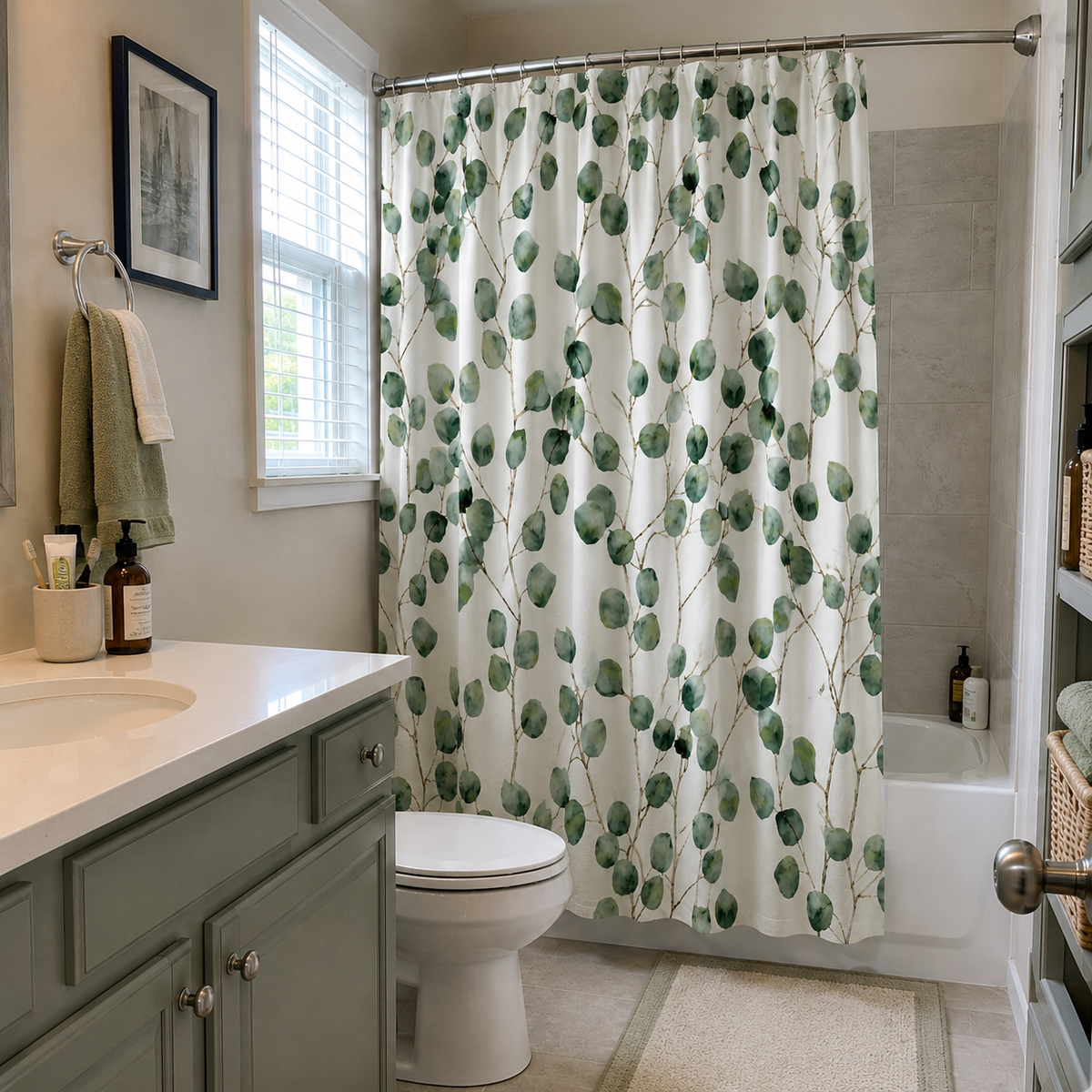 Watercolor Eucalyptus Shower Curtain