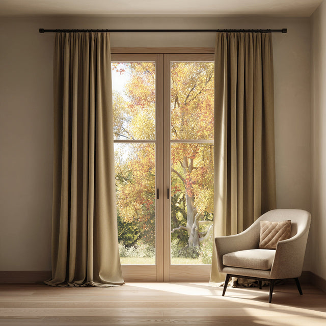 French Beige Velvet Rod Pocket Curtains