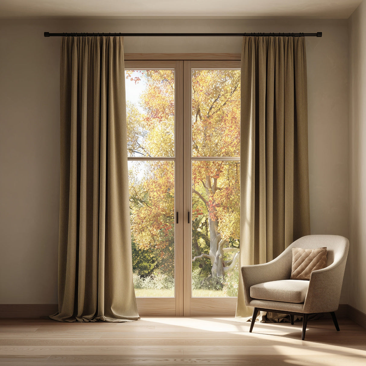 French Beige Flame Retardant Velvet Curtains