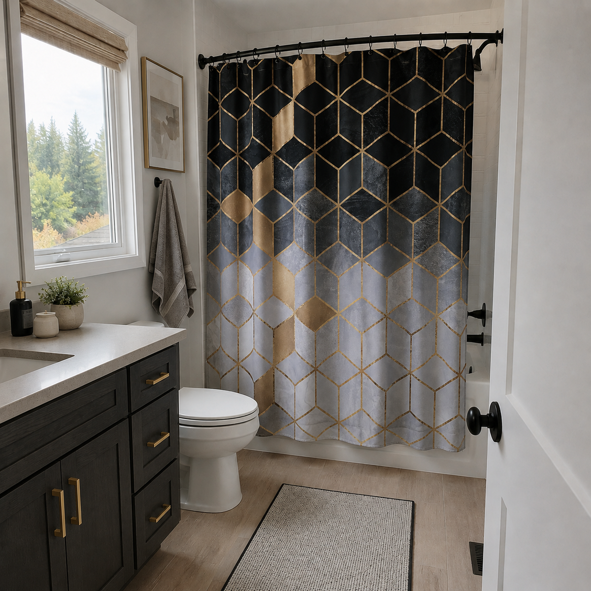 Black Gold Geometric Shower Curtain