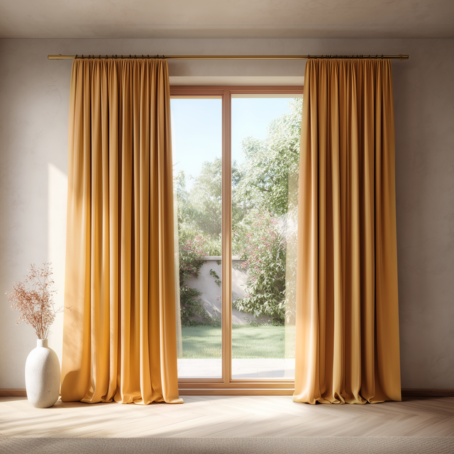 Golden Ochre Velvet Pinch Pleat Curtains