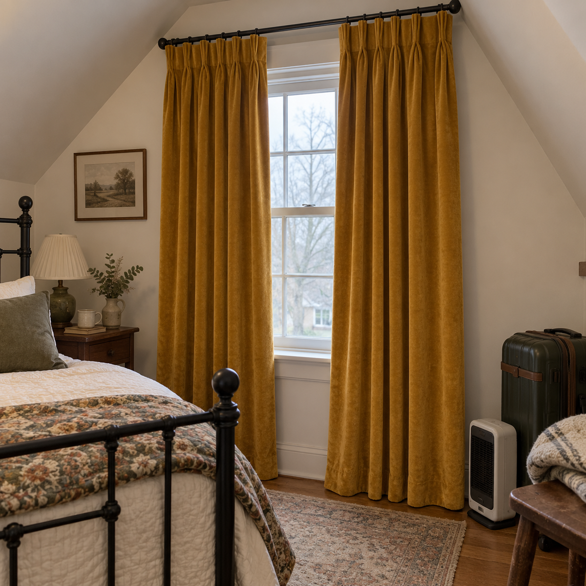 84 Inch Long Golden Ochre Velvet Curtains