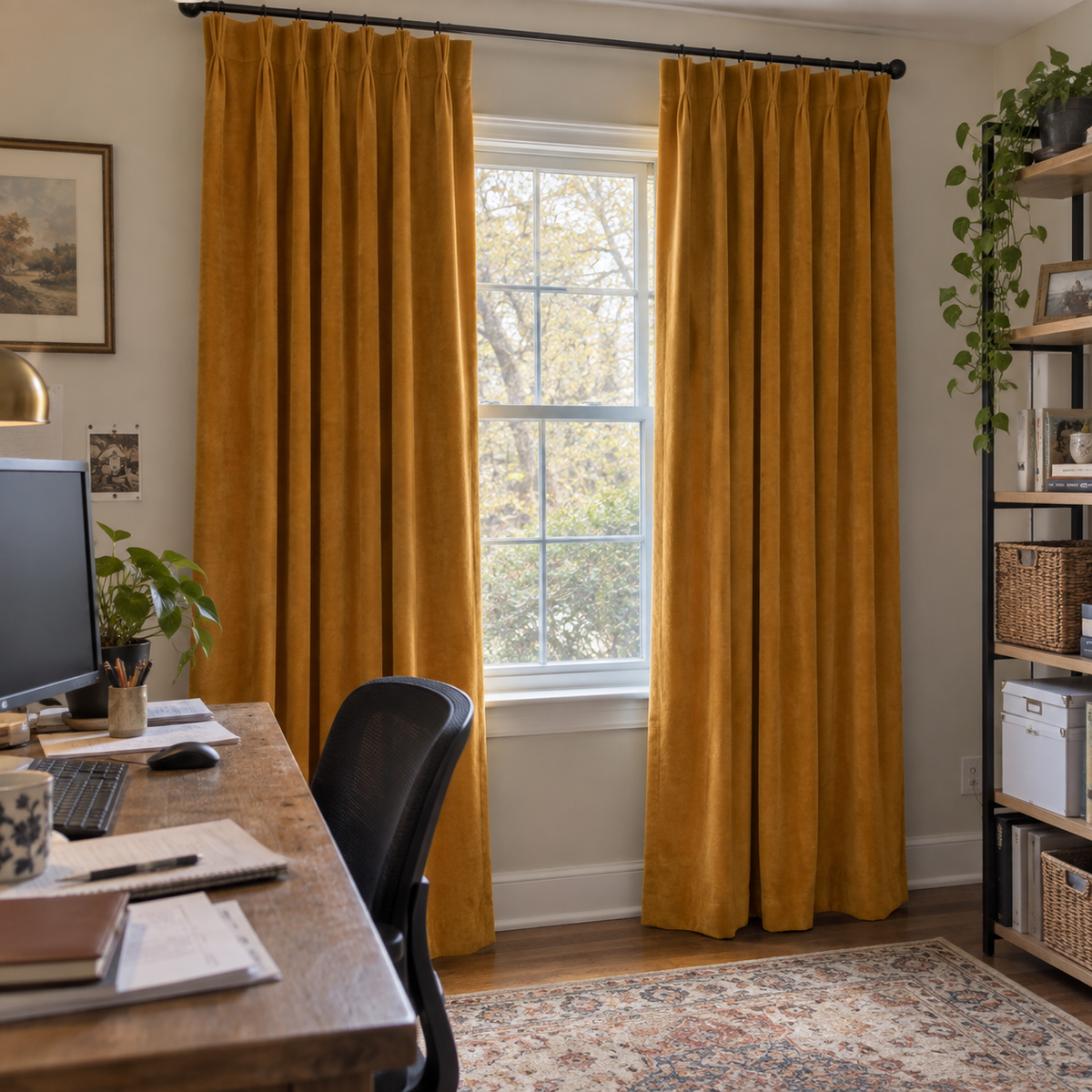 84 Inch Long Golden Ochre Velvet Curtains