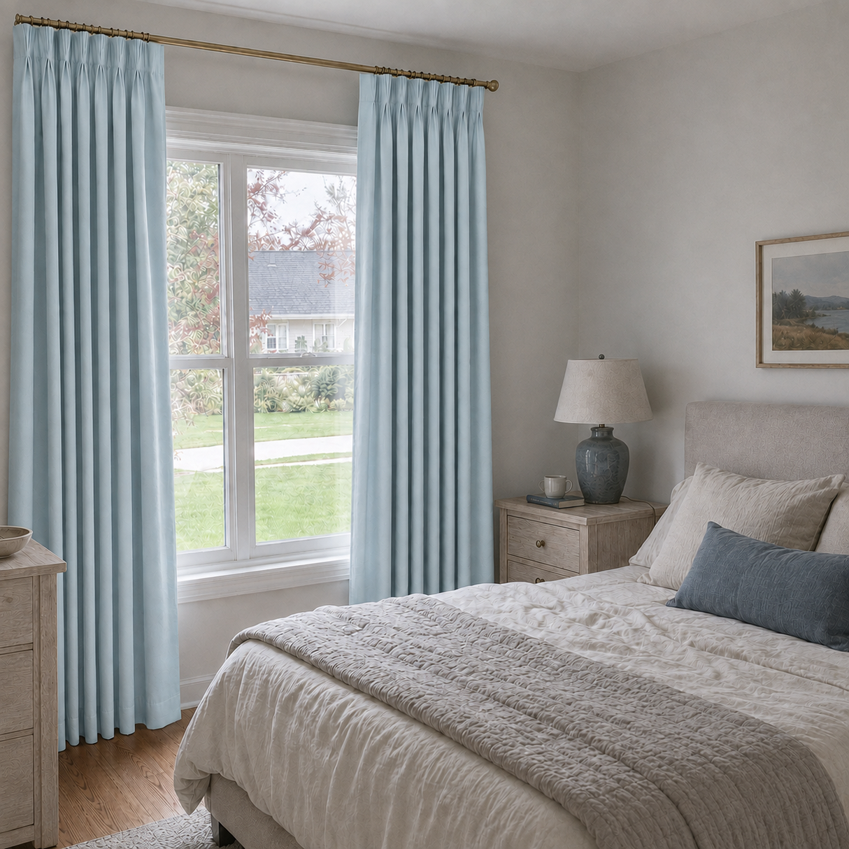 63 Inch Aqua Blue Linen Curtains