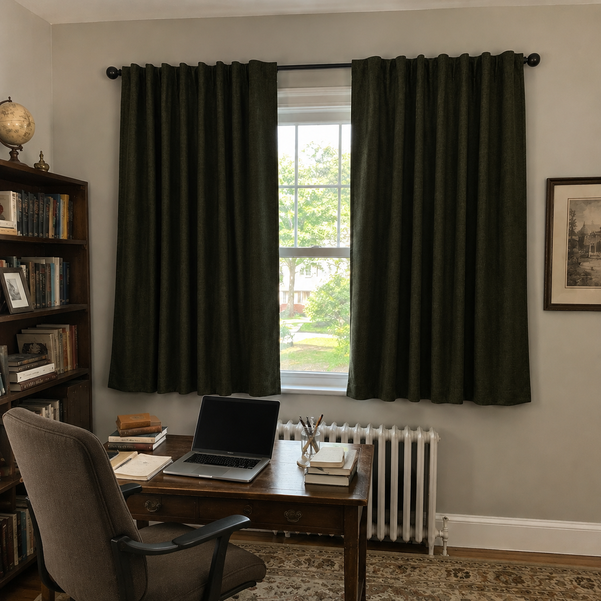 63 Inch Long Vintage Green Double-Sided Cotton Blend Blackout Curtains