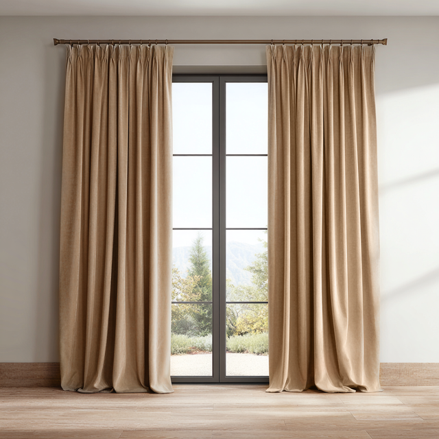 Latte Beige Velvet Grommet Top Curtains