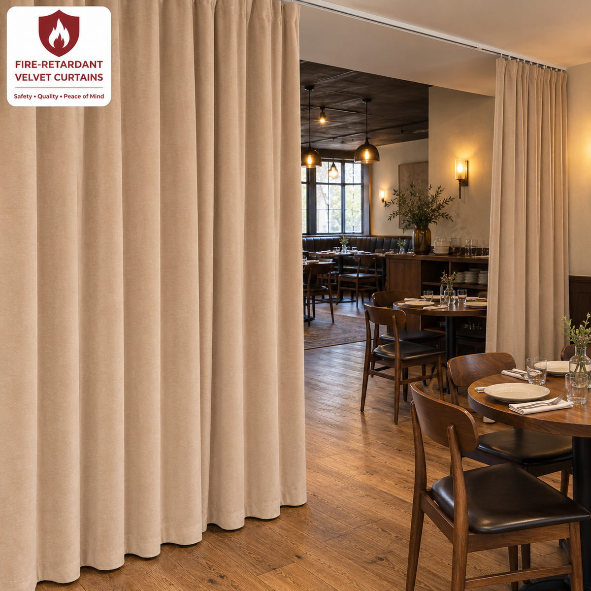 Latte Beige Flame Retardant Velvet Curtains