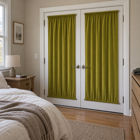 Avocado Green Velvet Pinch Pleat Curtains