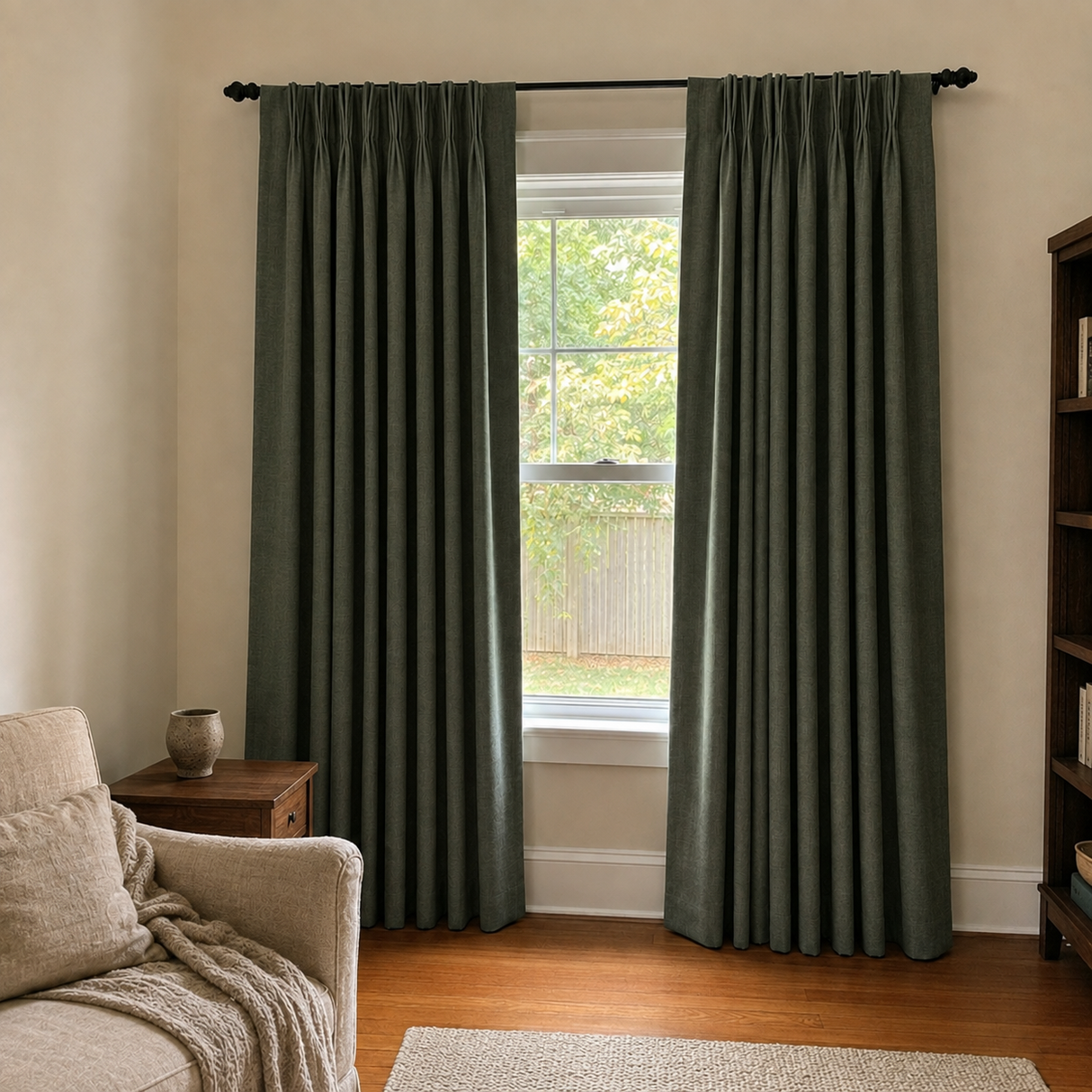 63 Inch Vintage Green Linen Curtains