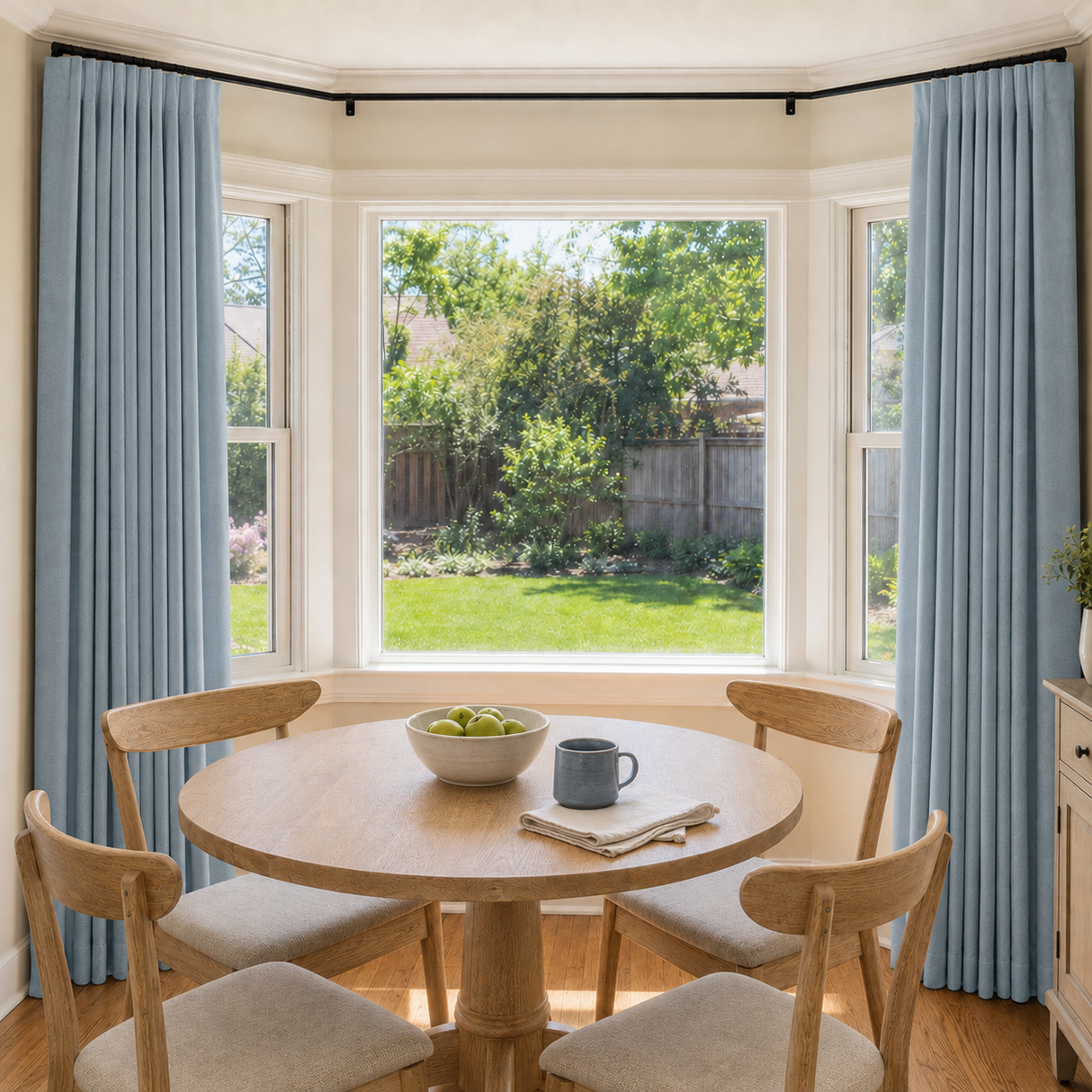 Misty Blue Double-Sided Cotton Blend Blackout Pencil Pleat Curtains