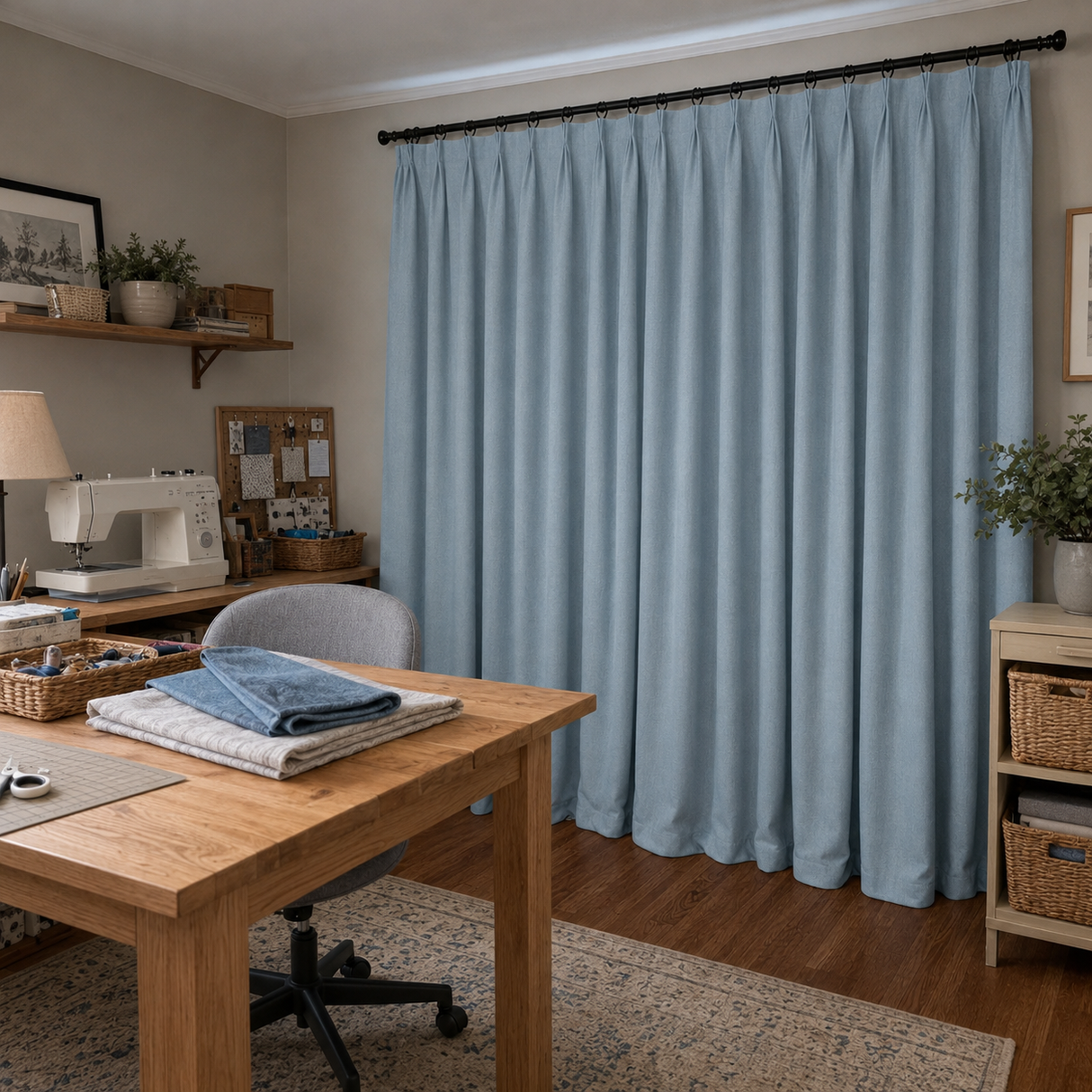 63 Inch Misty Blue Double-Sided Cotton Blend Blackout Curtains
