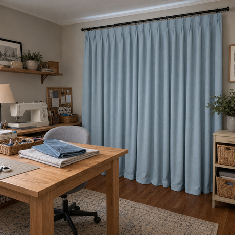 Misty Blue Double-Sided Cotton Blend Blackout Pencil Pleat Curtains