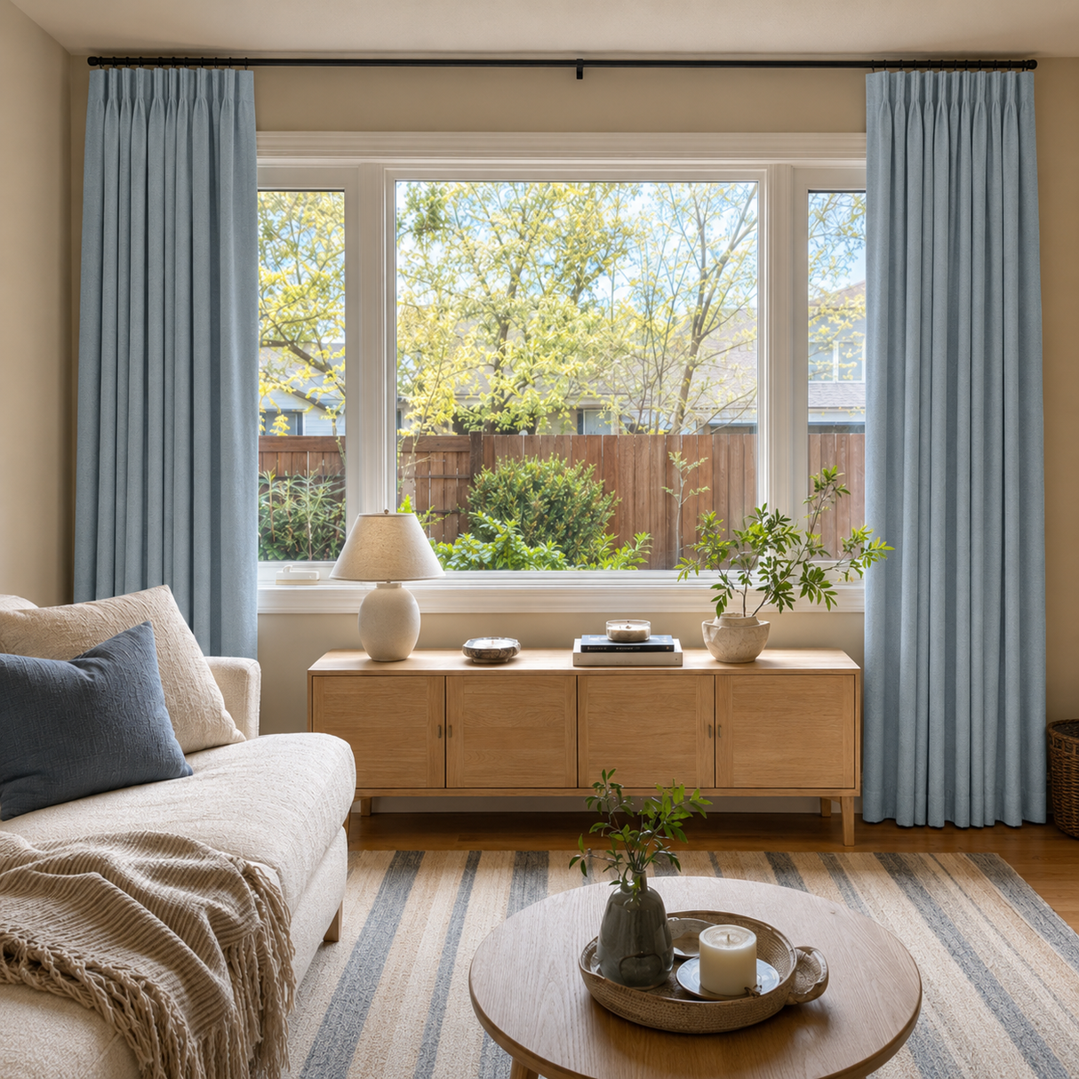 63 Inch Misty Blue Double-Sided Cotton Blend Blackout Curtains