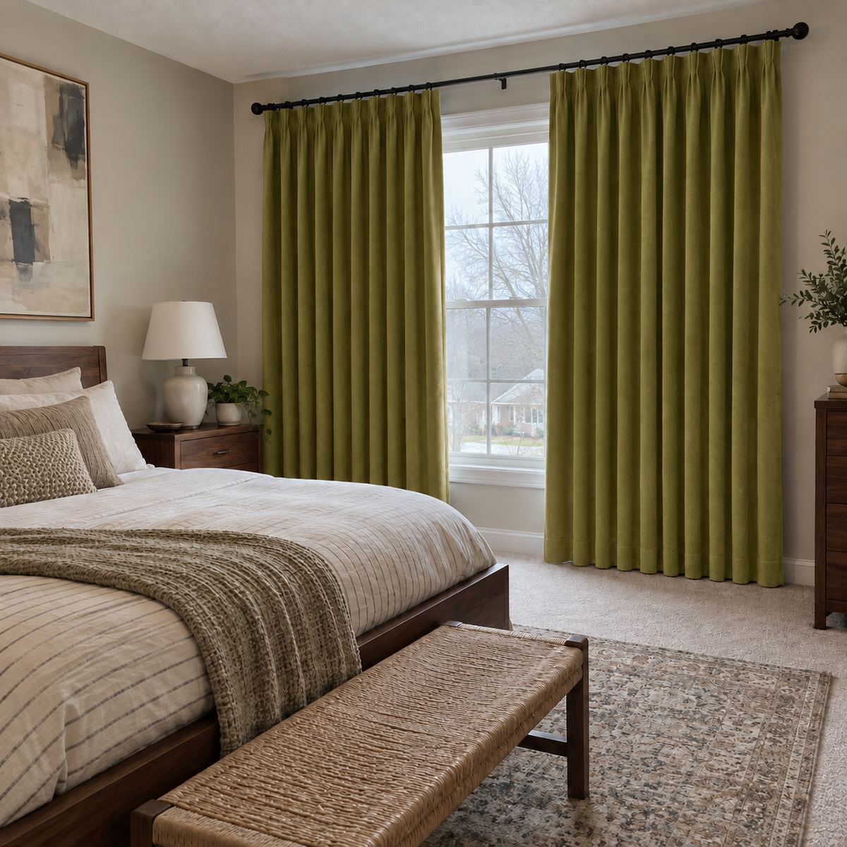 Avocado Green Blackout Velvet Curtains