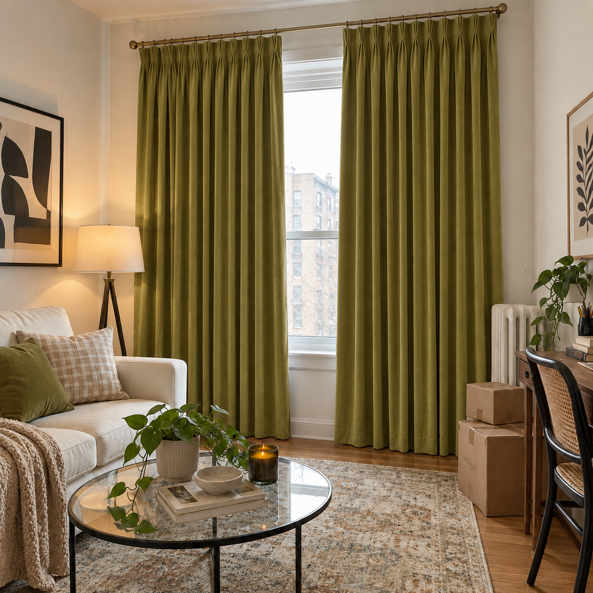 Avocado Green Blackout Velvet Curtains