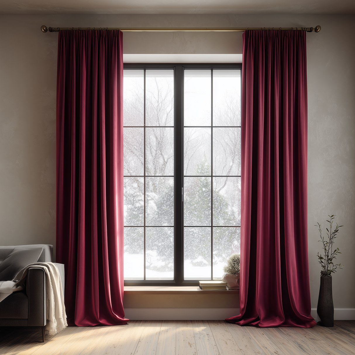 Burgundy Red Flame Retardant Velvet Curtains