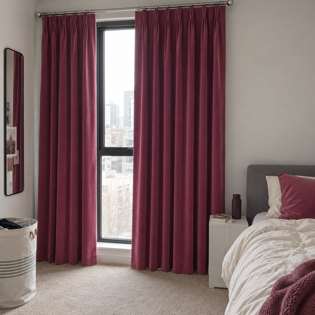 84 Inch Long Mulberry Red Velvet Curtains