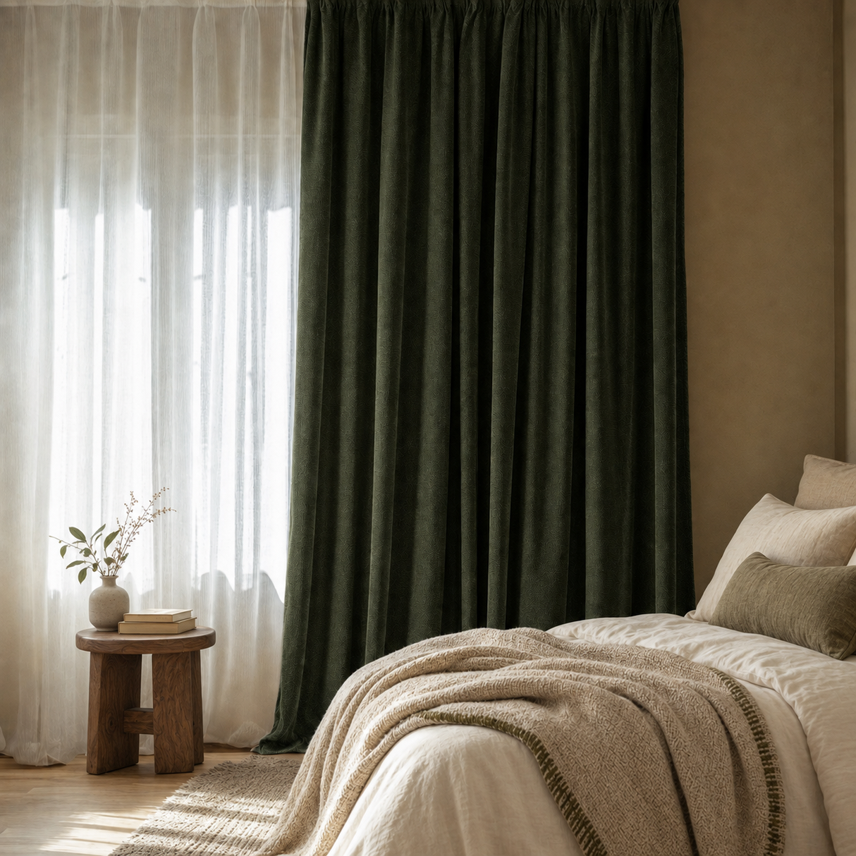 63 Inch Vintage Green Double-Sided Cotton Blend Blackout Curtains
