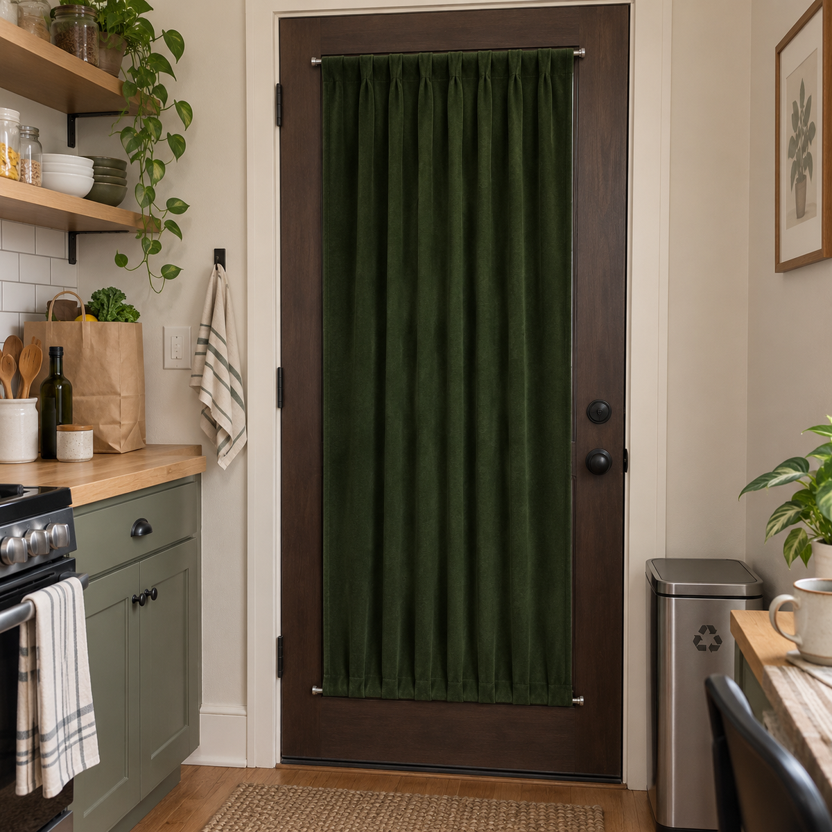Olive Green Velvet Door Curtain