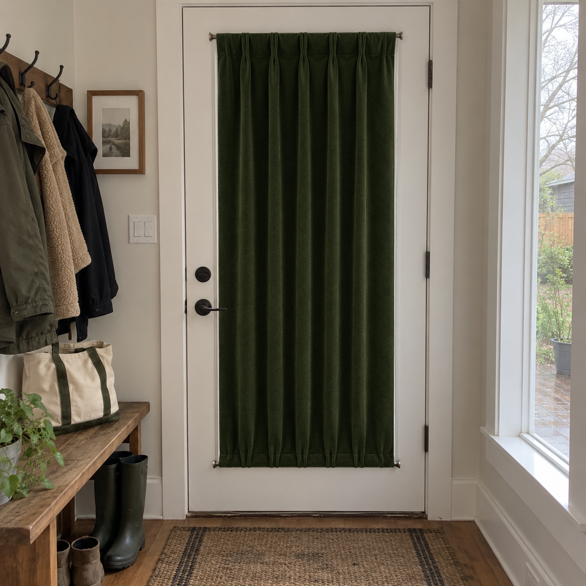 Olive Green Velvet Door Curtain