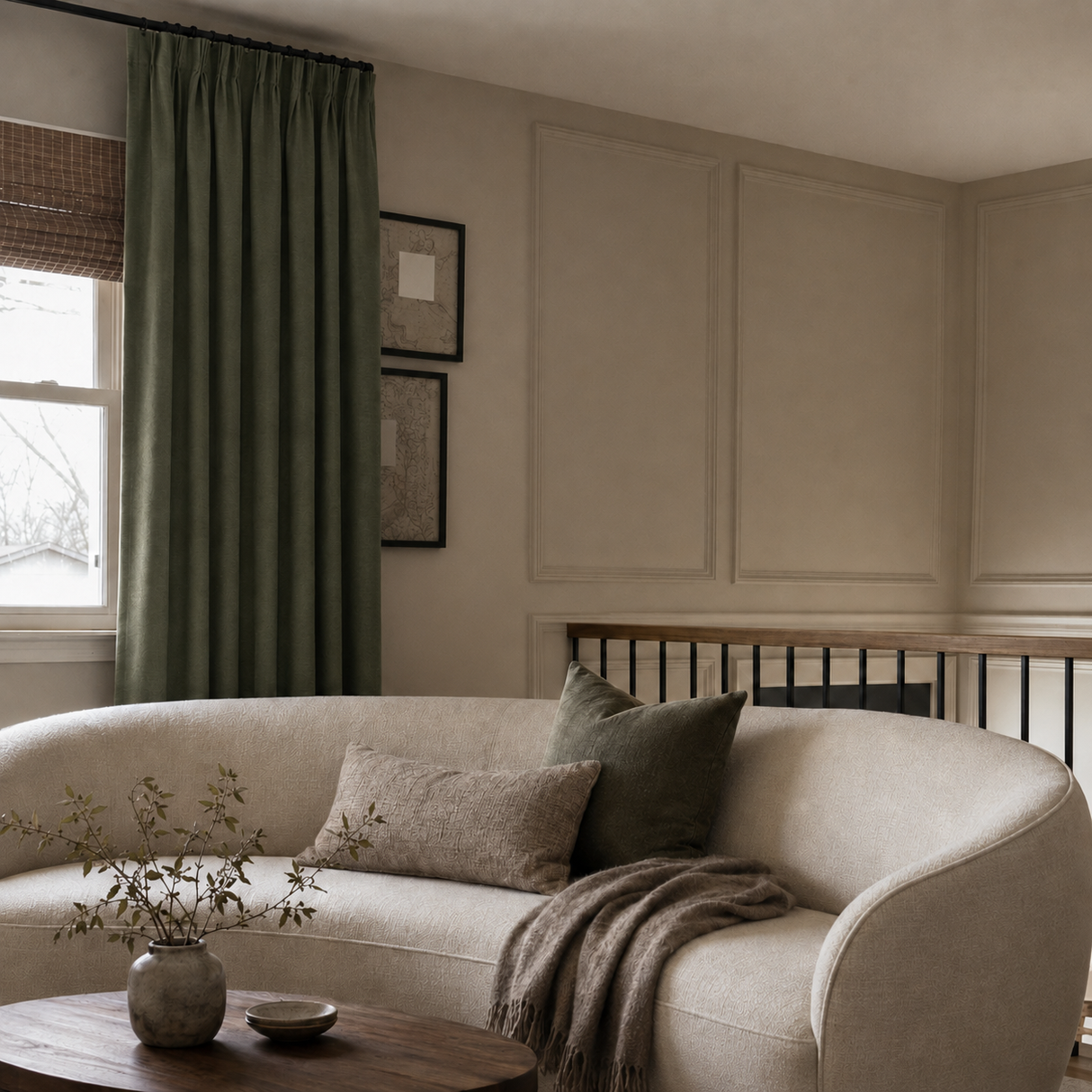 63 Inch Vintage Green Linen Curtains