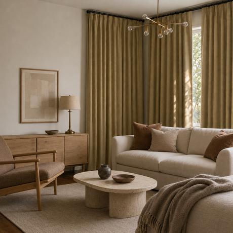 Wheat Beige Linen Blackout Pinch Pleat Curtains