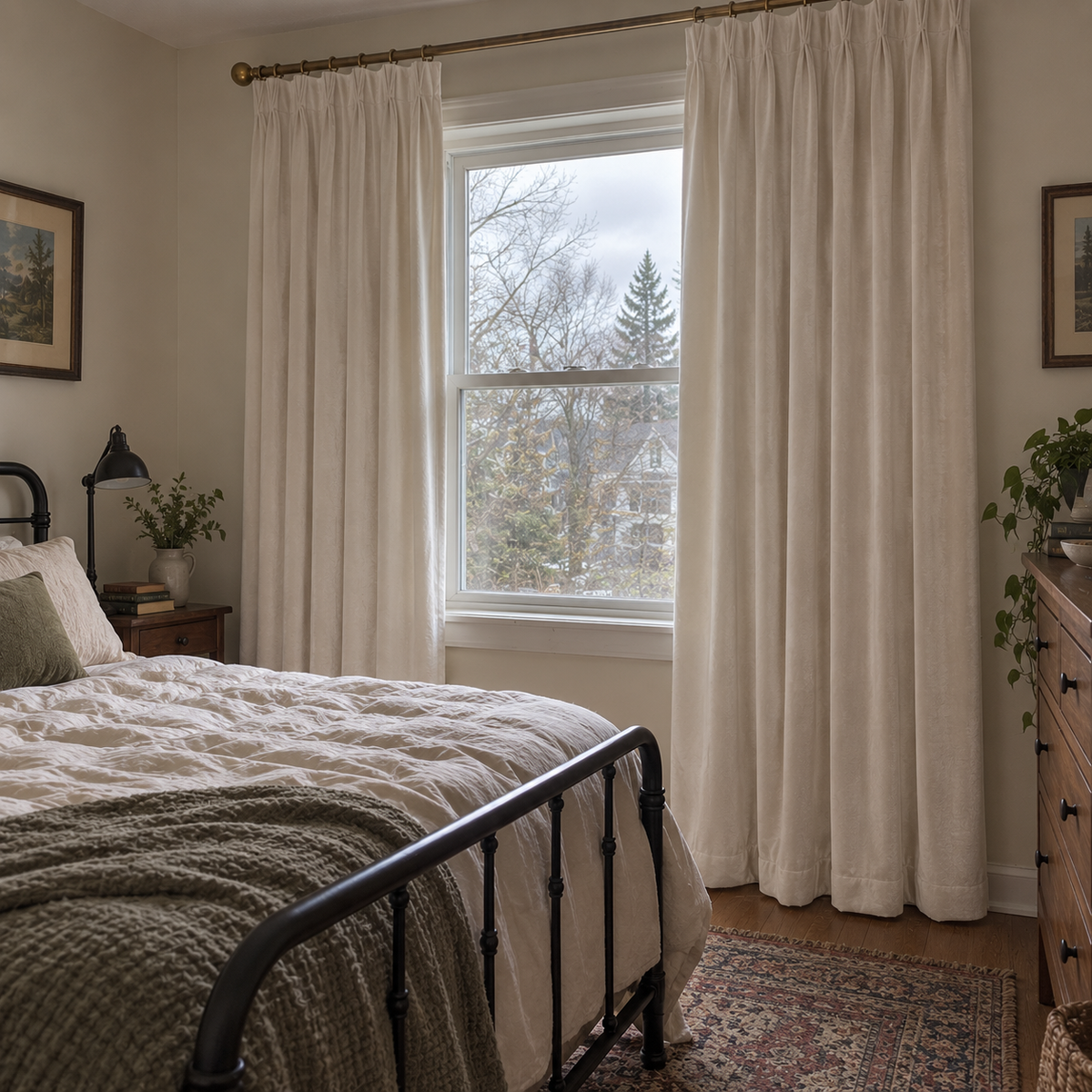 120 Inch Long Cream White Velvet Curtains