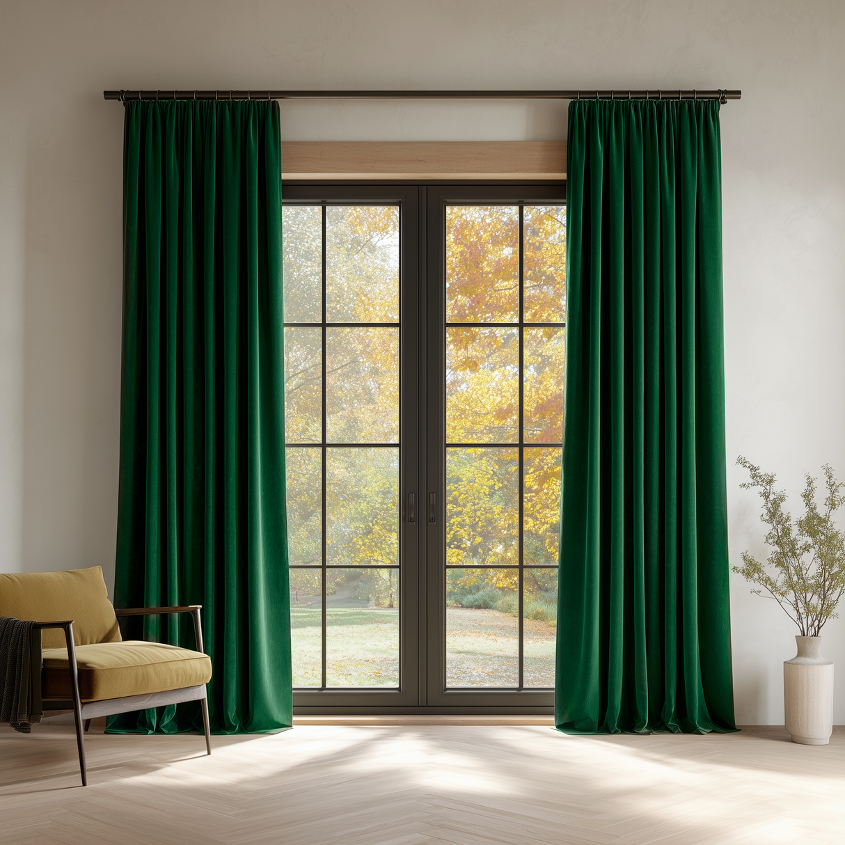 Peacock Green 5018 Velvet Pencil Pleat Curtains