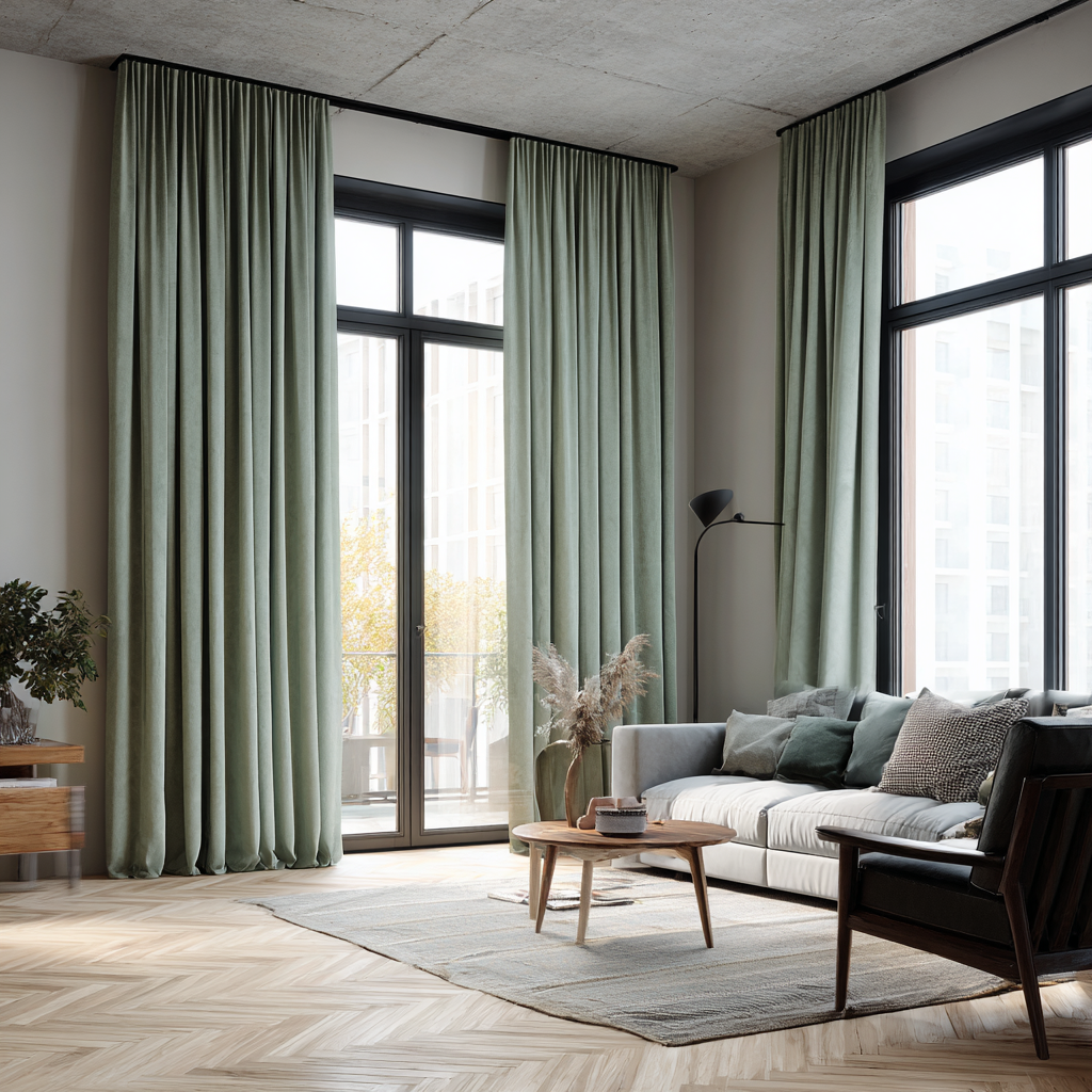 Sage Green Flame Retardant Velvet Curtains